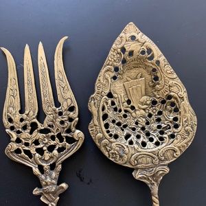 Vintage brass salad servers